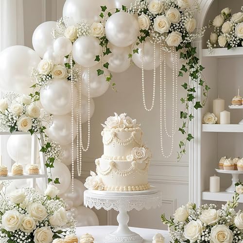 Image of RUBFAC 135pcs Pearl White Balloons, Latex Balloon Different Sizes 18 12 10 5 Inch for Garland Arch Wedding Engagement Anniversary Bridal Baby Shower Birthday Party Decoration