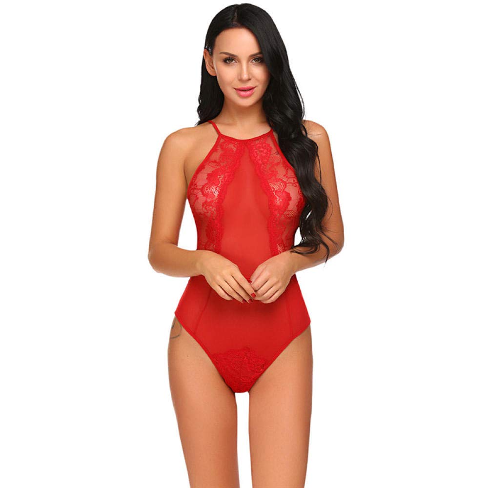 Chemises De Nuit Femme Couple De Lingerie Femmes Lingerie Sexy Taille Plus Sexy Vêtements De Nuit sous-Vêtements D'Été Une Pièce Lingerie Body Pure Dentelle Teddy Sexy Clothes-Red_L
