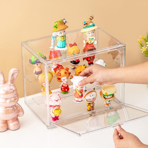 Image of 2 Pack Acrylic Display Cases for Collectibles, Clear Display Case for Figures, 3 Tier Display Shelf Boxes Miniature Display Case, Dustproof and Stackable Action Figure Display Cases (2, Small)