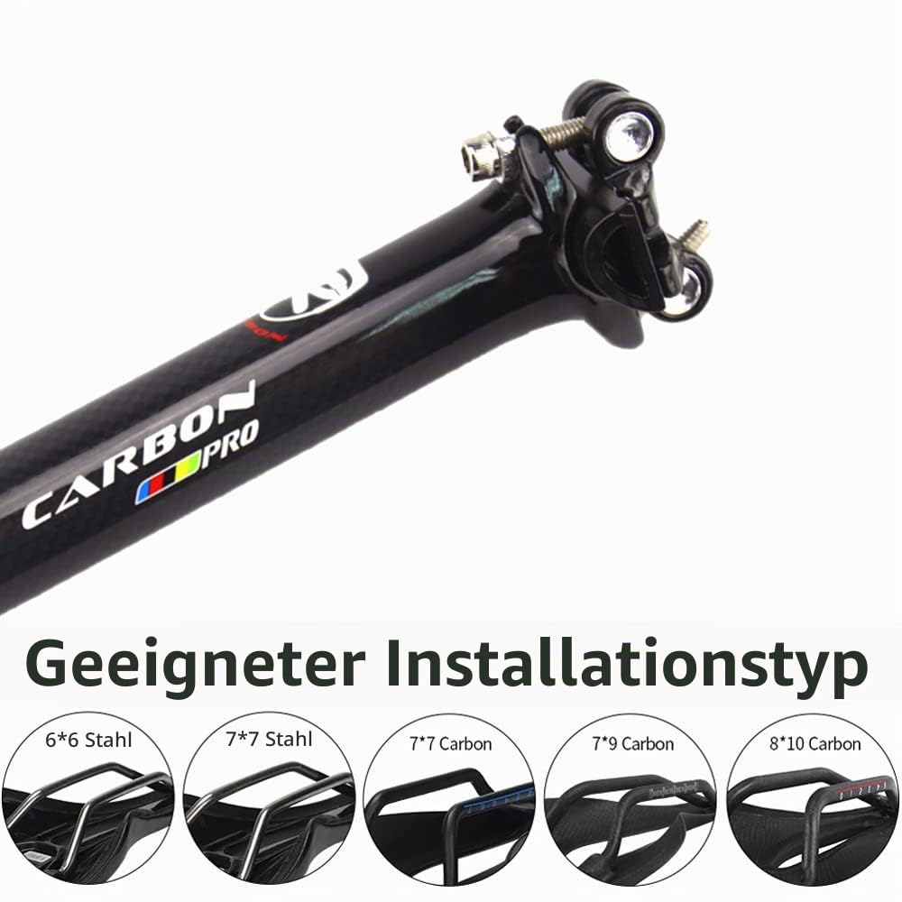 RXL SL PRO Vollcarbon Sattelrohr Fahrrad Sattelrohr MTB Radsport Sattelstütze Fahrradteile Carbon Sattelstütze Schwarz 3K 27.2/30.8/31.6 * 350/400mm