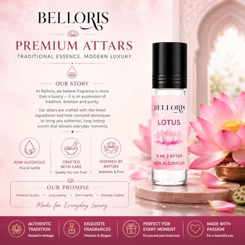 Image of Lotus Attar 6ml | Long Lasting Non-Alcoholic Perfume Oil | Pure Lotus (Kamal) Fragrance Roll-On | Floral Attar for Men & Women | Travel Friendly Ittar for Pooja & Meditation