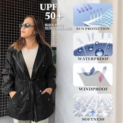 JTANIB Women Packable Rain Jacket Waterproof Lightweight Raincoat Hooded for Hiking Outdoor Travel2