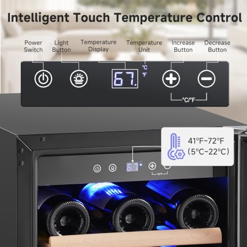 Image of BODEGACOOLER 15 Inch Single Zone Wine Fridge, 41℉ to 72℉, Holds 32 Bottles | Noise Level Below 42 dB, 6-Tier Beech Wood Shelves, Built-in or Freestanding Installation, For Home Kitchen Office