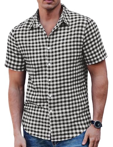COOFANDY Herren Hemd Kariertes Kurzarm Freizeithemd Regular Fit Casual Trachtenhemd