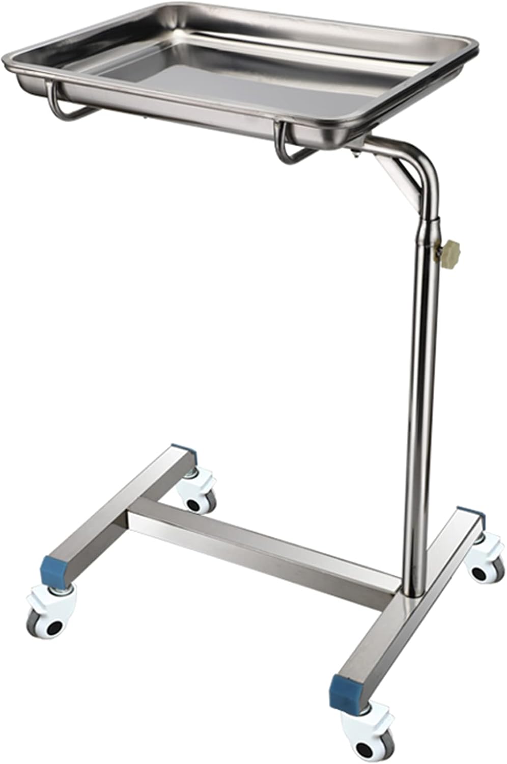 Salon Tray,Stainless Steel Tray Cart,Lab Carts Adjustable Height Storage Tray with Accessory Caddy Aluminum Mobile Utility Trolley Tool Holder -Silver Mute Wheel