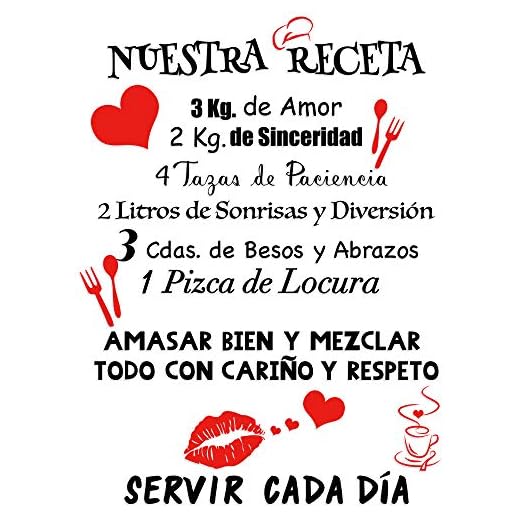 Pegatinas Citas Inspiradoras Pared Español Vinilos Frases Motivadoras Letras Stickers Adhesivos Negro Decorativos Habitación Dormitorio Salón Oficina NUESTRA RECETA...70 x 50cm