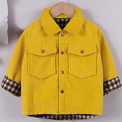 Toddler Boys Jacket Toddler Kids Baby Girls Boys Jacket Plaid Button Up Pocket Corduroy Jacket (Yellow, 12-18 Months)2