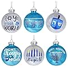 Hanukkah Ball Ornaments Menorah Dreidel Plastic Hanging Tree Ball Set for Chanukah Party Supplies Hanukkah Decorations Holiday Home Decor Set of 6