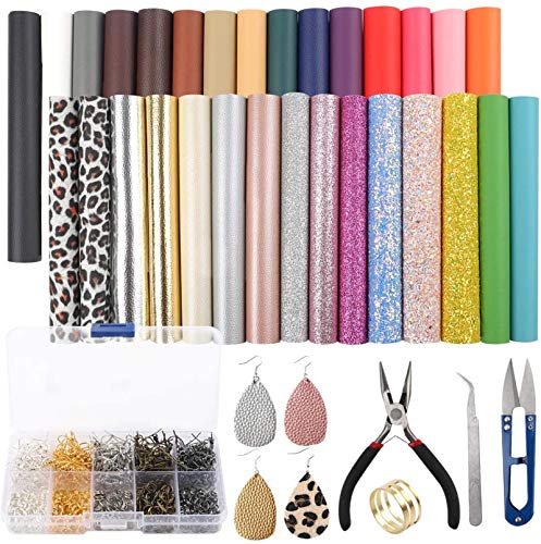 SGHUO 30pcs Leather Earring Making Kit Include 4 Kinds of Faux Leather Sheets and Tools for Earrings Craft Making Supplies