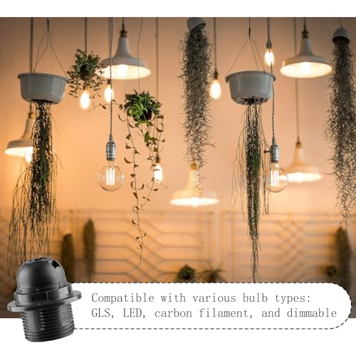 Tabanzhe E27 Lamp Holder Black 1PC E27 Light Bulb Holder Edison Screw Bulb Socket Fitting with Shade Lampshade Ring for Table Ceiling Pendant Light Fittings Parts - Image 3