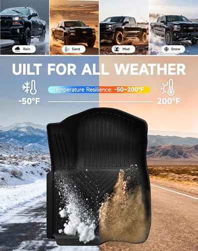 Image of Color TPE Floor Mats 2019-2026 for Chevrolet Silverado /GMC Sierra 1500 & 2500HD /3500HD 2020-2026 | Crew Cab | Without Rear Underseat Storage | All-Weather Floor Liners Full Set, Carbon Fiber