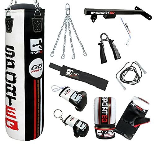 Sporteq Sac de frappe 1,5 m avec gants, support et chaîne en acier pour sac de frappe à la maison ou à la salle de sport Cover