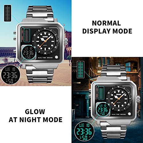 Image of SKMEI Men's Digital Sports Watch, LED Square Large Face Analog Quartz Wrist Watch with Multi-Time Zone Waterproof Stopwatch