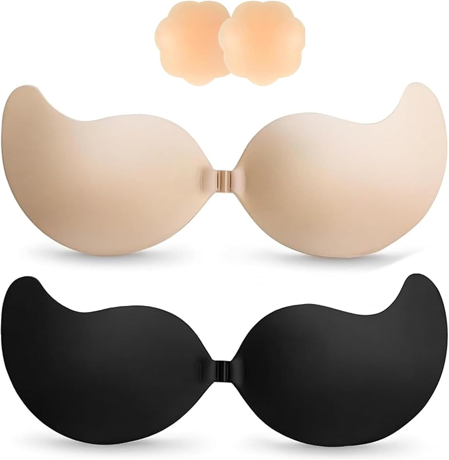 Invisible Strapless Sticky Bra Push up for Women, Ultra Adhesive Bra for Backless Dress, Cleavage Lift with Nipple Covers