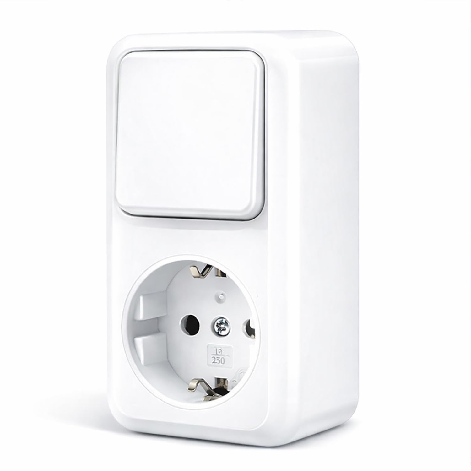 Base Enchufe Schuko de superficie con interruptor, Enchufe con Interruptor para Montaje en Pared, Toma de Corriente para Interior, 10AX,16A,250V, Ideal para el Hogar y la Oficina