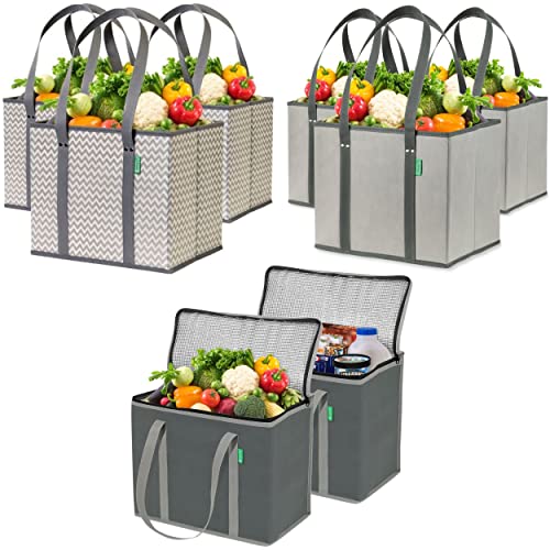 Creative Green Life Family Sized Shopping Bag 8-Pack - Reusable Grocery Box Bags (6) – Insulated Grocery Bags (2) – Premium Quality, Heavy Duty Tote Bag Set - image 1