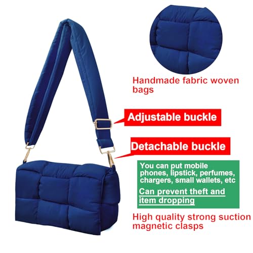 Image of Shoulder Bag Lightweight Puffer Tote Crossbody Bag Handwoven for Women | waterproof nylon, durable, soft padded texture, versatile for travel, work, weekend, everyday, adjustable strap
