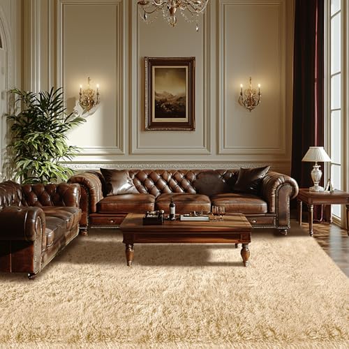 Fluffy Beige Bedroom Area Rug: Ultra Fluffy Non-Slip Floor Carpet for Bedroom Living Room Nursery Playroom, Soft Shaggy Rug Home Decor (Beige 5x7 Feet)