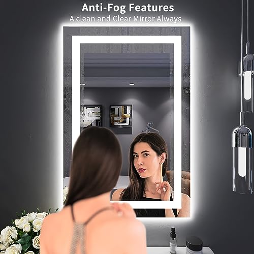 LOAAO 24"X36" LED Bathroom Mirror with Lights, Anti-Fog, Dimmable, Backlit + Front Lit, Lighted Bathroom Vanity Mirror for Wall, Memory Function, Tempered Glass, Safe to Use, ETL Listed