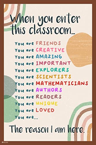 Image of Laminated Boho Classroom Door Decor Welcome Sign When You Enter This Class All Are Welcome Decorations for Teachers and School Poster Dry Erase Wall Art 16x24