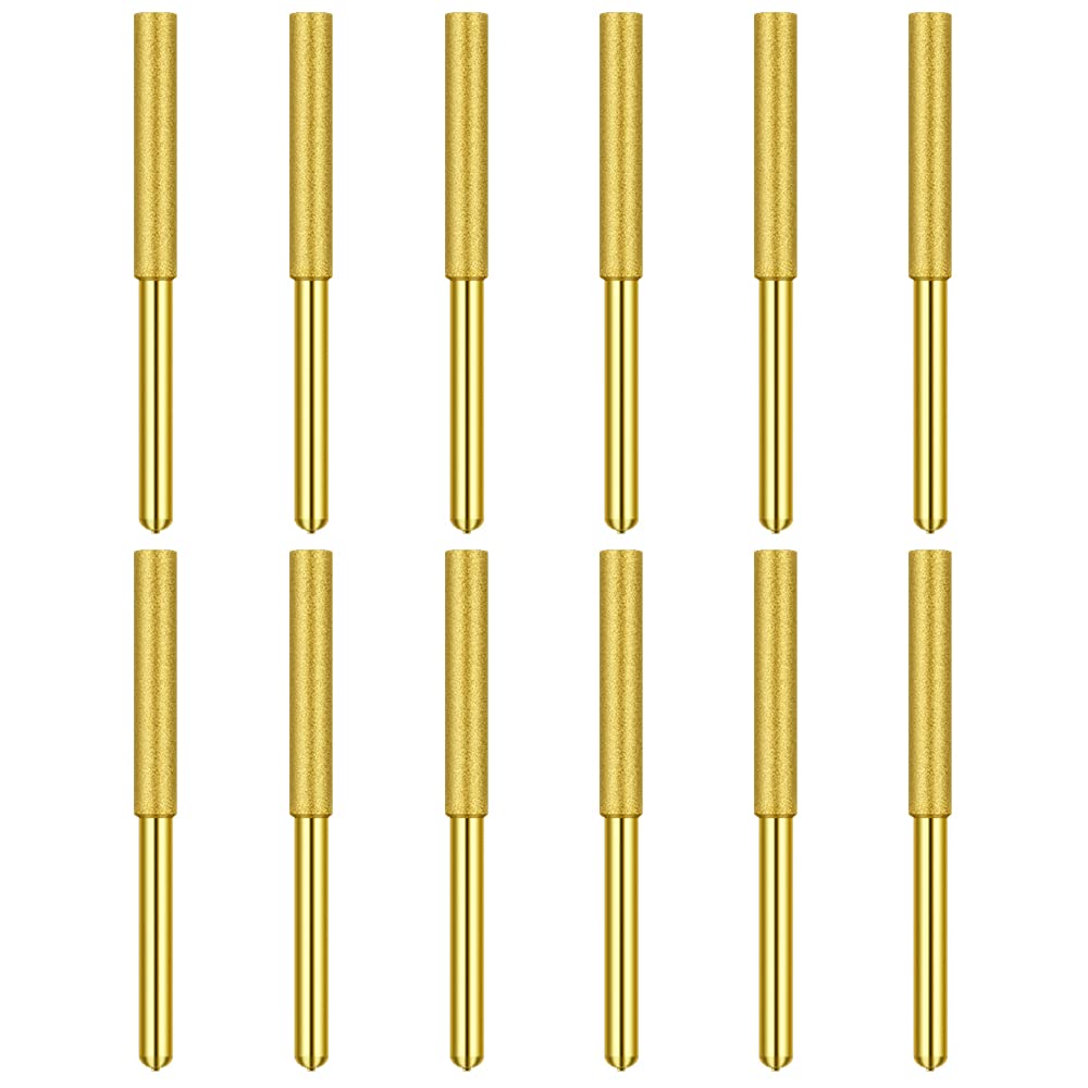 12 Pack Diamond Chainsaw Files, Burr Grinding Stone File, Titanium Plated Sharpening Wheels Chainsaw Sharpener Stone Electric Kit, Polishing Grinding Tool Grinding Bits (5/32 Inch/ 4.0 mm)
