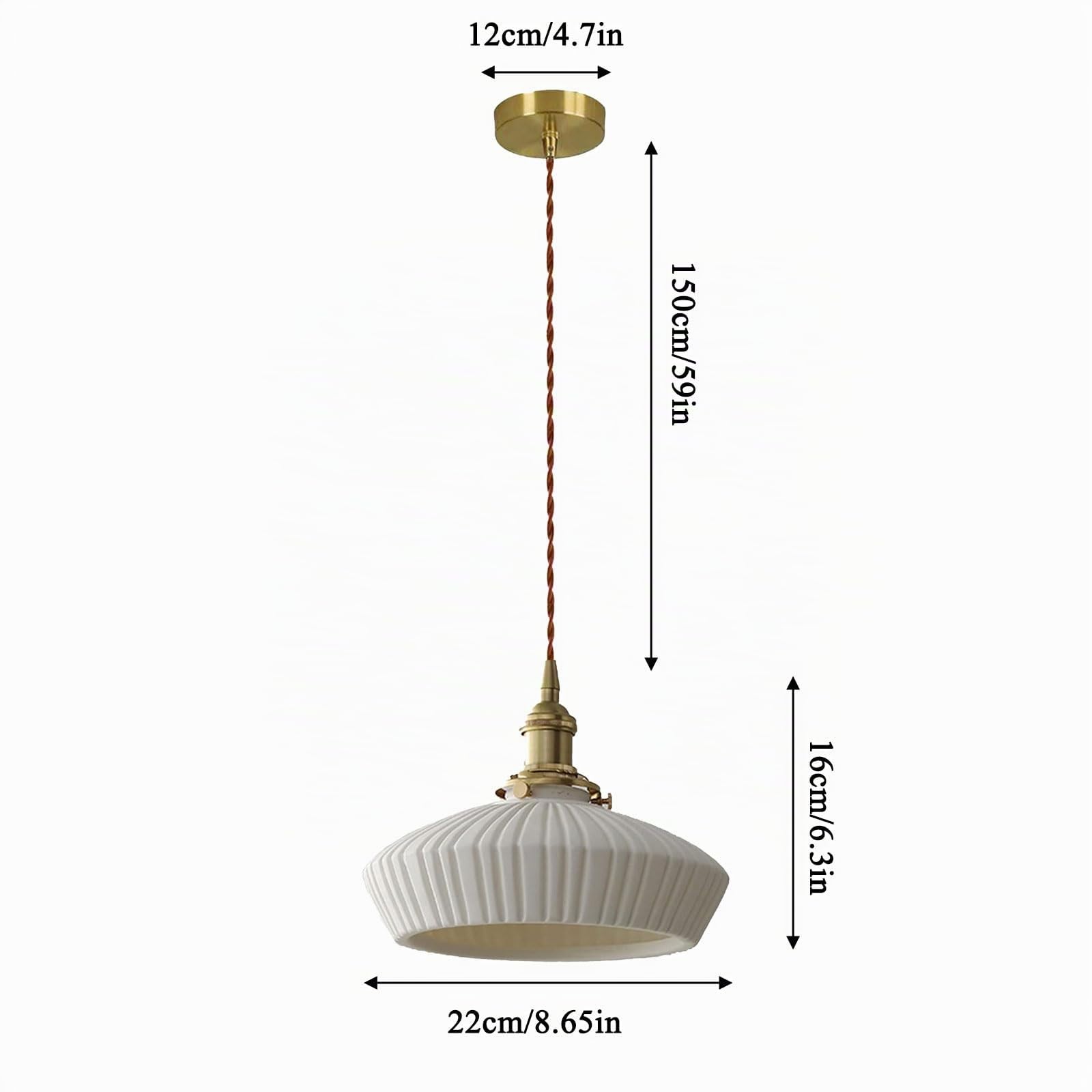 220 mm Weiße Keramik Pendelleuchte Mit Messingfassung Hängelampe Deckenleuchte Geeignet Für Wohnzimmer Küche Flur Bar Esszimmer