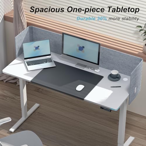 Image of 55 x 24 Whole-Piece Standing Desk+Privacy Panel+Desk Mat Set | Stable No Wobble Sit Stand Desk with Quiet Motor & Memory Presets,Height Adjustable 22-44 inch,One-Piece Desktop,for Home Office