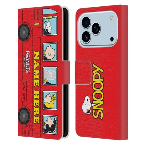 Étui iPhone 17 Pro Peanuts personnalisé avec bus rouge en cuir