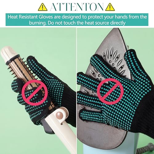 Image of Riyiper 3 Pairs Heat Resistant Gloves for Sublimation, Gloves for Heat Press with Silicone Bumps Applies to Resistant Work, Hair Styling, Universal Fit Size (Green)