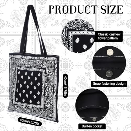 Bolso Tote con Estampado Paisley Bandana Negro miniatura 4
