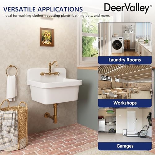 Deer Valley Deervalley Dv-1K0137 24 Inch Wall Mounted High White Kitchen Sink White Fireclay Utility Sink Ceramic Laundry Sink Wall Mount Bathroom Sink thumb #7