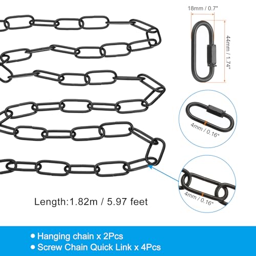 Image of PATIKIL 6ft Lighting Hanging Chain, 2pcs Metal Looping Chain with Quick Link Screw Lock Connectors for Plant Pot Chandelier Pendant Light Fixture, Black