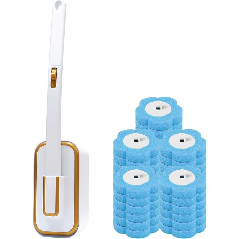 UDSKNV[KSL For Easy, for Bathroom, RV, Tub Compatible Disposable Toilet Brush System with Holder& 30 Refills, for Head Toilet Brush Kit