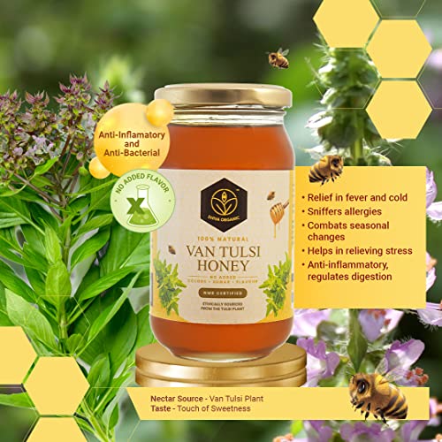 Image of Shiva Organic Raw Van Tulsi Flower Honey 250g | 100% Pure NMR Tested | Raw and Unprocessed