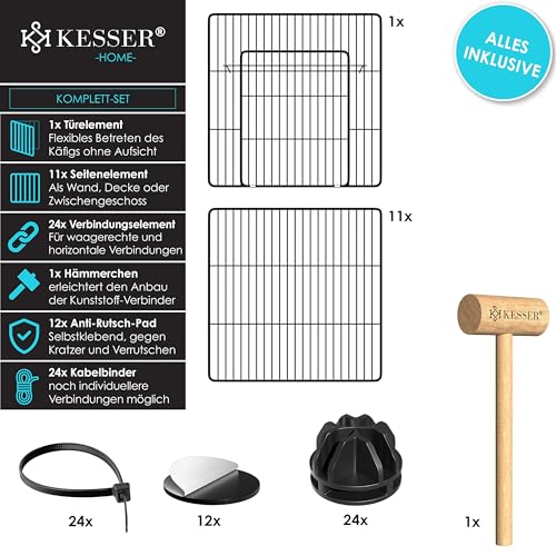 KESSER® Freigehege Gittergehege für Kaninchen aus Metallgitter XXL Kleintiergehege Meerschweinchen Gehege Freilauf, Kleintierkäfig Laufgitter Hasenstall für Innen/draußen, inkl. Komplettset & Flasche
