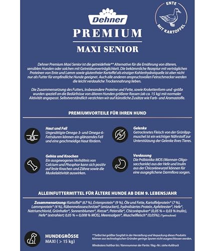 Dehner Premium Maxi Senior - Croquettes pour Chien saveur Canard et Agneau avec Pommes de Terre, 4 kg – Image 4