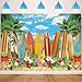 Summer Beach Party Backdrop Aloha Tropical Hawaiian Blue Sky Ocean Surfs Up Surfboard Photography Background Summer Beach Holiday Birthday Party Decor Luau Photo Background (7x5FT: 84x60 inch)