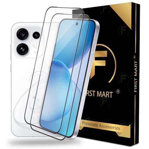 Image of FIRST MART Tempered Glass Screen Protector for Oppo Reno 16 - Full-Glue Screen Guard, 3D Edge to Edge, HD Clear, Bubble-Free, Case-Friendly, Black, Pack of 2