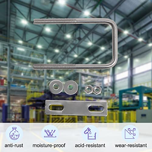 Image of U Bolt, 4 Sets 1.6'' (40mm) Inner Width 304 Stainless Steel M6 Square U-Bolt Plate Screw Nut Fastener, 37 /38mm Pipe, Boats, and Other Home Industrial Applications, Silver, x W-1.6'' x L-3.1''
