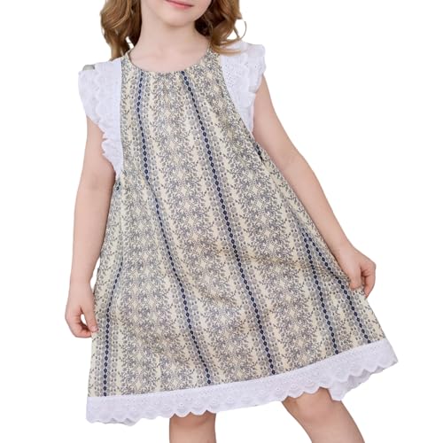 Little Bitty Toddler Girl Dress Cotton Lace Ruffle Sleeve A-line Sleeveless Kids Casual Holiday Party Boho Dresses 3-8 Years