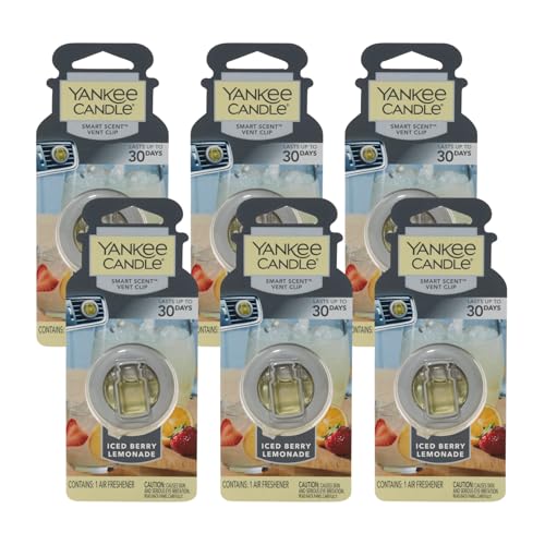 Image of Yankee Candle Smart Scent Vent Clip Car Air Freshener, Adjustable Fragrance Strength, Long Lasting Up to 30 Days, Odor Neutralizing Car Fragrance, Iced Berry Lemonade (Pack of 6)