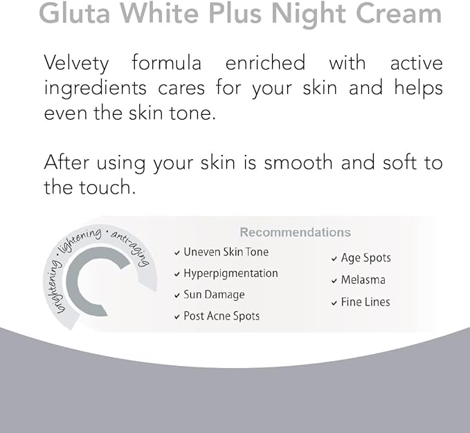 Novaclear Gluta White Plus- Night Cream, Glutathione Night Cream for Skin Brightening/Reduce Wrinkle/Flawless Skin/Daily Care/Soft Skin/Natural Glow -50 ml