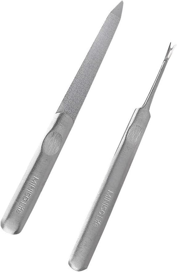 MINISO Silver Stainless Steel Manicure Kit Set Tool, Nail Files + Cuticle Pusher