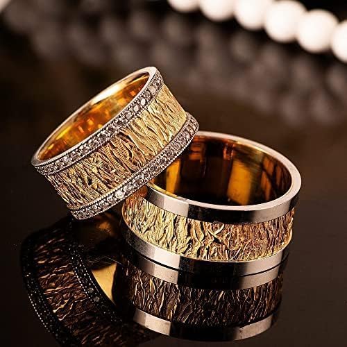 Ehering-Set 14 Karat vergoldet Paar passendes Ehering-Set Personalisierter Mann und Frau Silber-Ehering-Set