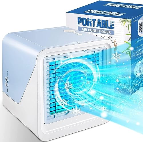 Portable Air Conditioner Fan, Evaporative Mini Air Cooler with 3 Speeds 7 Colors, 3 IN 1 USB Personal Cordless Air Cooler Desktop Cooling Fan with Large Water Tank for Home Room Office