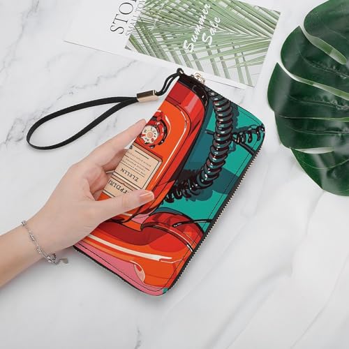 England UK Retro London Telephones Ladies' Leather Wallet With Hand Strap Slim Vertical Purse Wallets Card Case Long Zip Around Long Wallet Credit Cards Holder Phone Clutch4