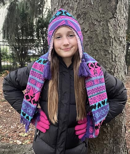 N'Ice Caps Kids Hat Glove Scarf Girls Winter Knit Accessory Set Warm Sherpa Lined 3 Piece2