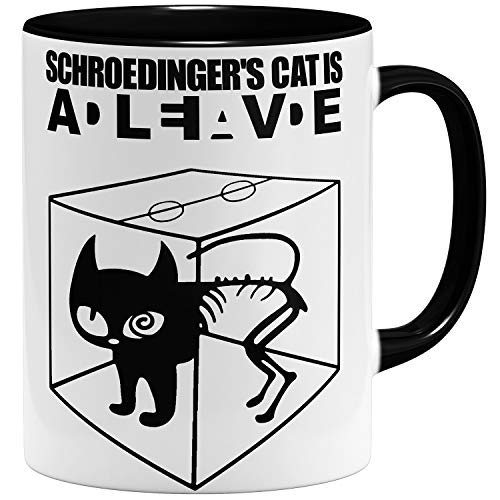 OM3 - Big Bang - Tasse Schroedingers Cat - Tasse en céramique - 325 ml - Imprimé des deux côtés - Noir