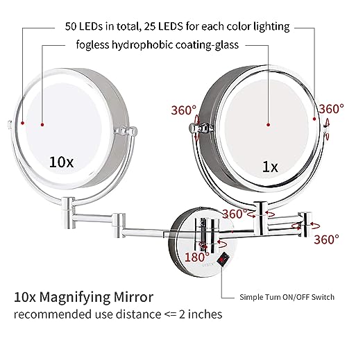 Gurun 8.5 Inch Cordless Led Light Magnifying Makeup Mirror Double Sided Vanity Mirror For Bathroom With 10X Magnification Usb Rechargeable M1809D(Chrome 10X) #TOP4