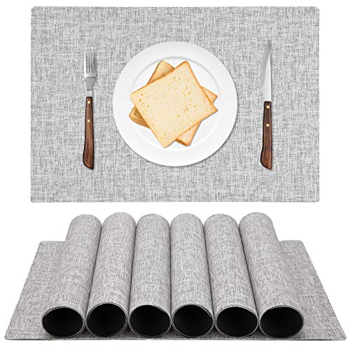 ALPIRIRAL Placemats for Dining Table Set of 6 Waterproof Leather Placemats Wipeable Kitchen Heat Resistant Table Placemats Protect The Table from Mess Luxury Design Fabric Imitation Hemp